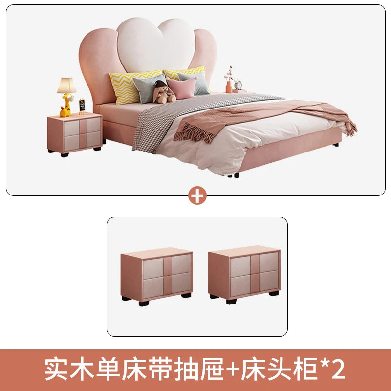 Cama infantil de princesa rosa moderna y bonita, tamaño queen, cómoda, de lujo, para niños, muebles para el hogar