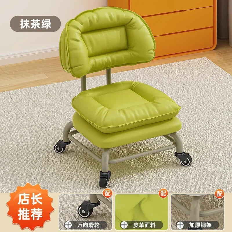 Small Stool with Universal Wheels for Home Use Children Walking with Wheels Backrest Chair 의자 식탁의자 Kitchen Living Room 가구