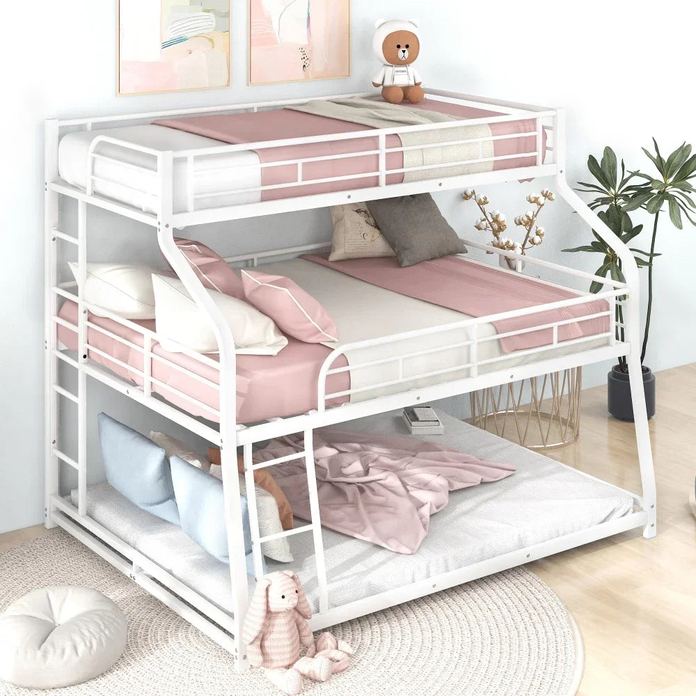 Cama litera doble tamaño queen con escalera larga y corta y barandillas de longitud completa, color negro, para niños, muebles para niños