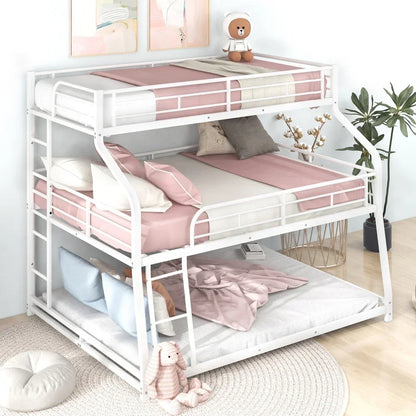 Cama litera doble tamaño queen con escalera larga y corta y barandillas de longitud completa, color negro, para niños, muebles para niños