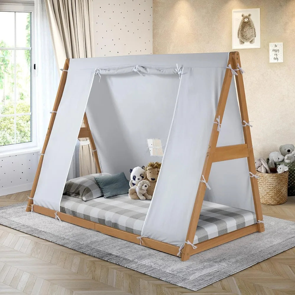 Nouveau lit double tente P'kolino - Cadre naturel ou blanc, gris, mobilier de chambre d'enfant (cadre naturel)