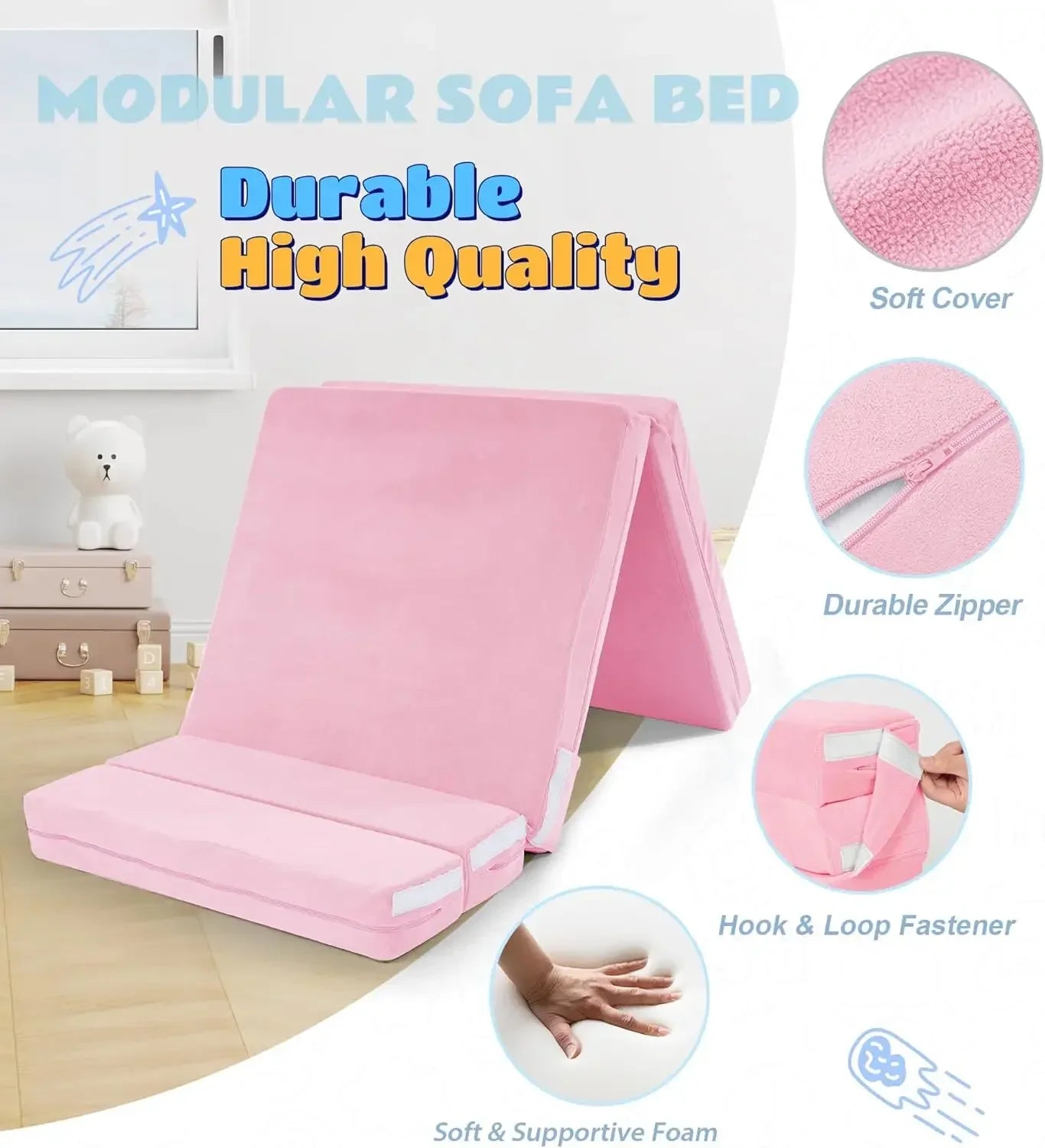 Sofa Bed for Kids,Tri Folding Floor Toddler’s Mattress Fold up Sofa Bed,Child Foldable Futon Mattress,Folding Couch for Kids,Pin