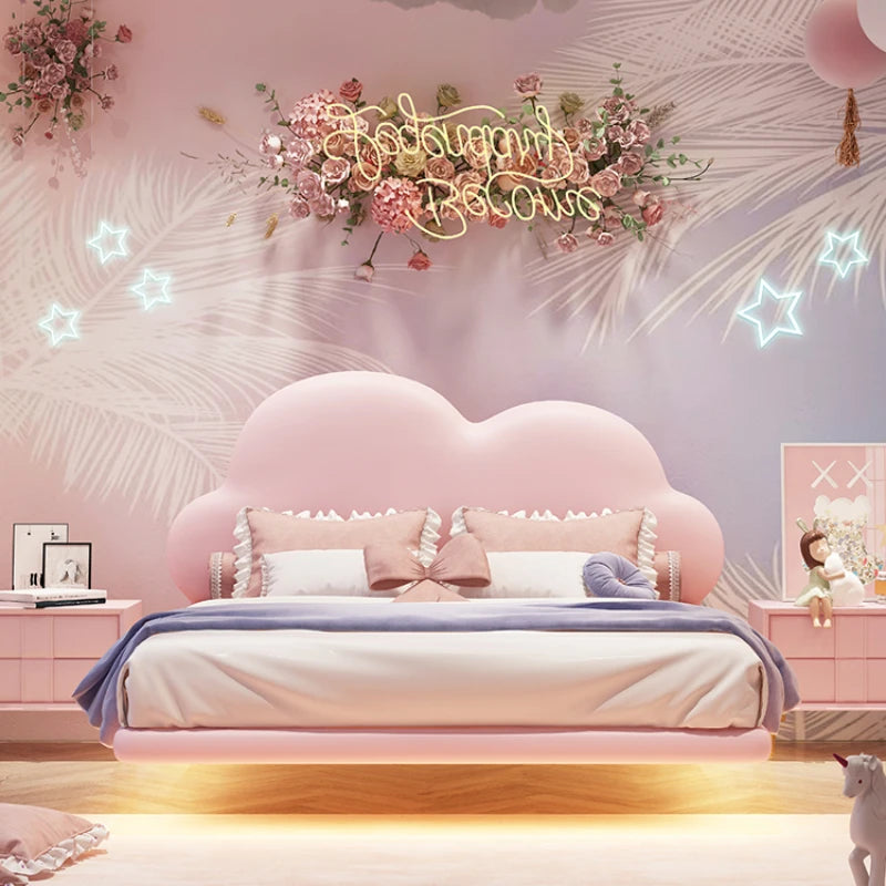 Lit double princesse pour enfants, joli lit de luxe blanc pour filles, commode pour enfants, ensemble de chambre à coucher