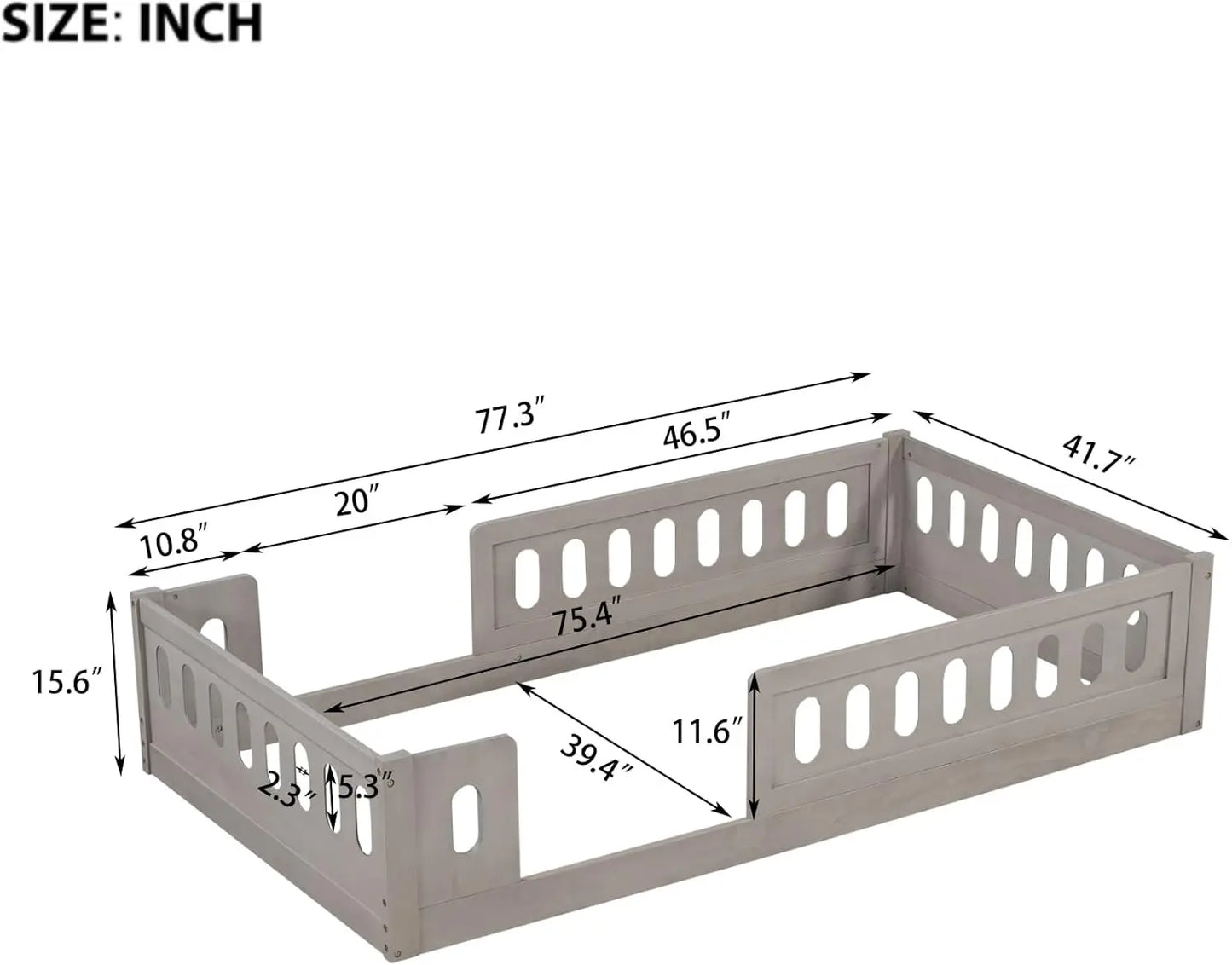 Lit plateforme double avec barrières de sécurité, cadre de lit au sol Montessori pour enfants (naturel)