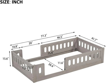 Cama de plataforma de tamaño doble con barandillas de seguridad, estructura de cama de piso Montessori para niños (natural)