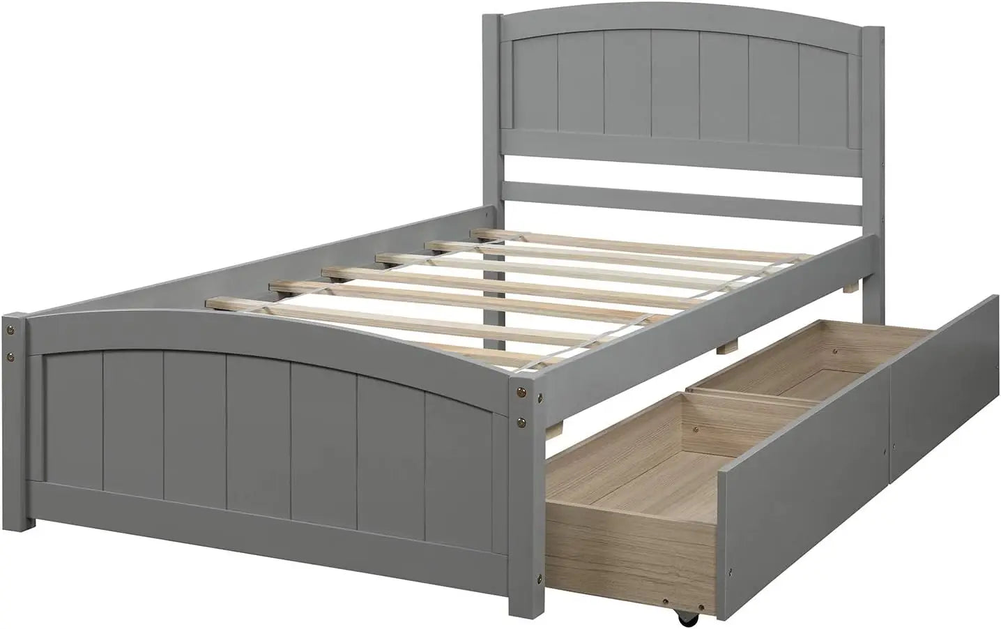 Cama de plataforma de madera maciza de tamaño doble con cajones, cama de almacenamiento, marco de cama de madera con cabecera para niños y adolescentes