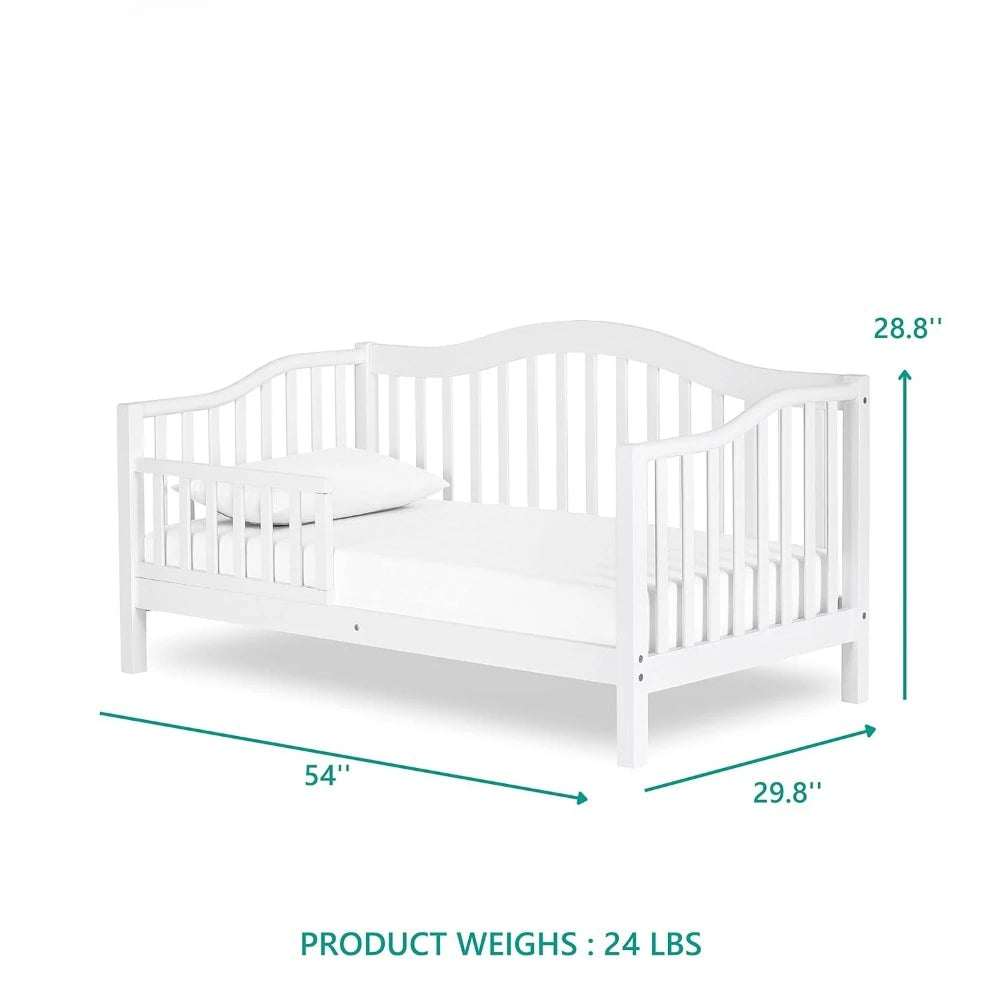 Cama de día para niños pequeños en color blanco, se utilizan pinturas a base de agua seguras para niños, diseño bajo al piso, 54 x 30 x 29 pulgadas (paquete de 1) Cama