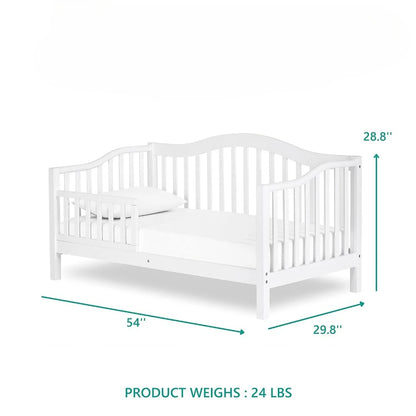 Cama de día para niños pequeños en color blanco, se utilizan pinturas a base de agua seguras para niños, diseño bajo al piso, 54 x 30 x 29 pulgadas (paquete de 1) Cama