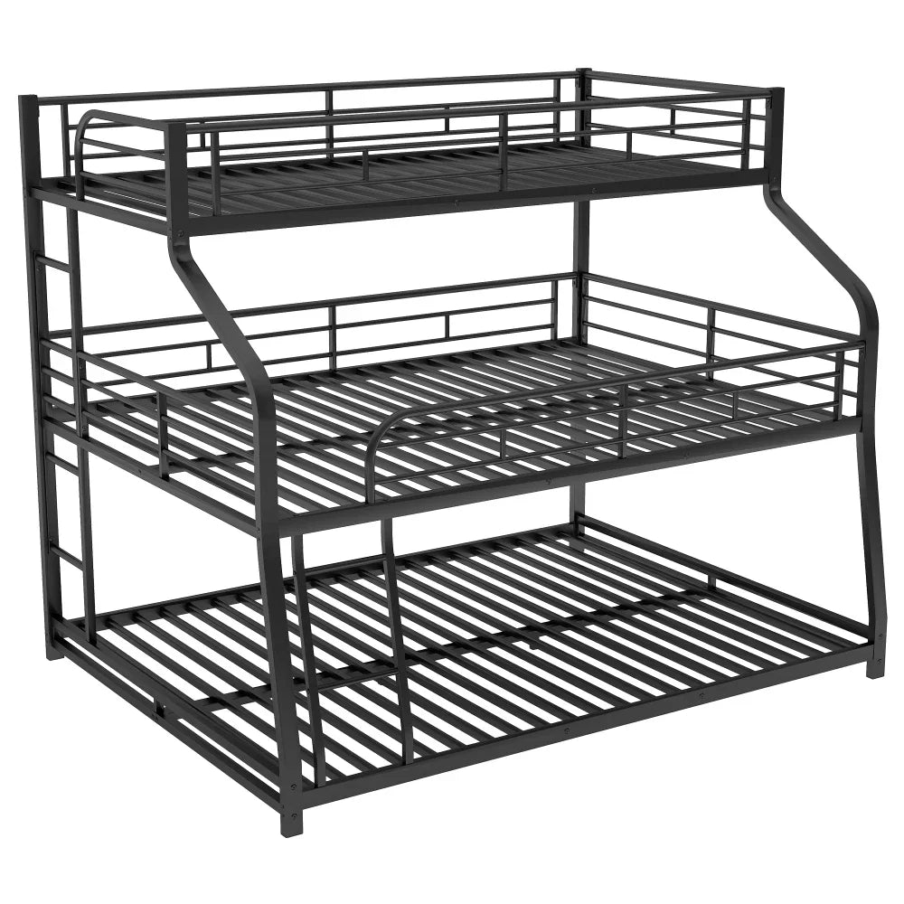 Twin Full Queen Triple Bunk Bed with Long and Short Ladder and Full-Length Guardrails,Black Kid Bed Boys Bed Children Furniture