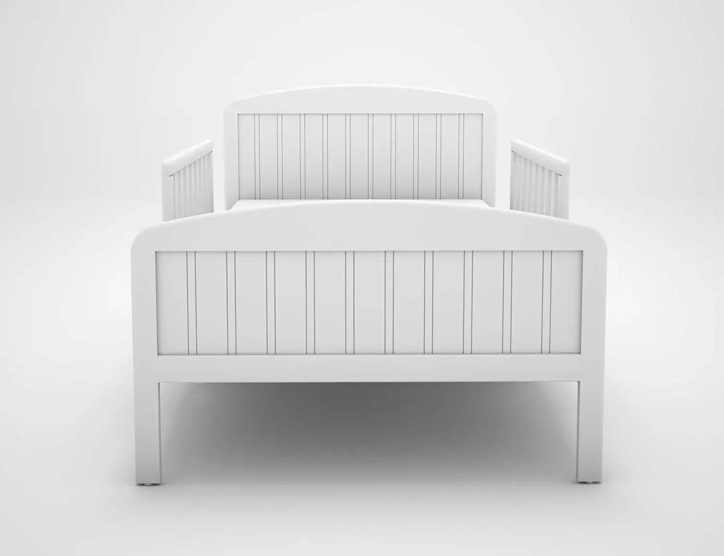 Cama para niños pequeños, cama de transición de diseño moderno de madera maciza para niños con barandillas para dormitorio infantil con 2 protectores de seguridad