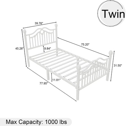 Marco de cama doble con cabecero y plataforma de metal moderna para niños, soporta hasta , sin somier