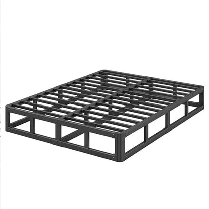 Queen Size Metal Platform Bed Frame 7 Inch Easy Assembly Noise Free Low Profile Safety Design Sturdy Steel Slats No Box Spring