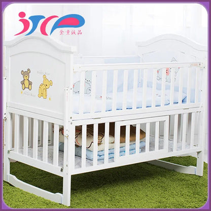 Cuna de madera natural para bebés, cama para niños, cuna infantil multifunción de madera maciza, parque infantil para recién nacidos