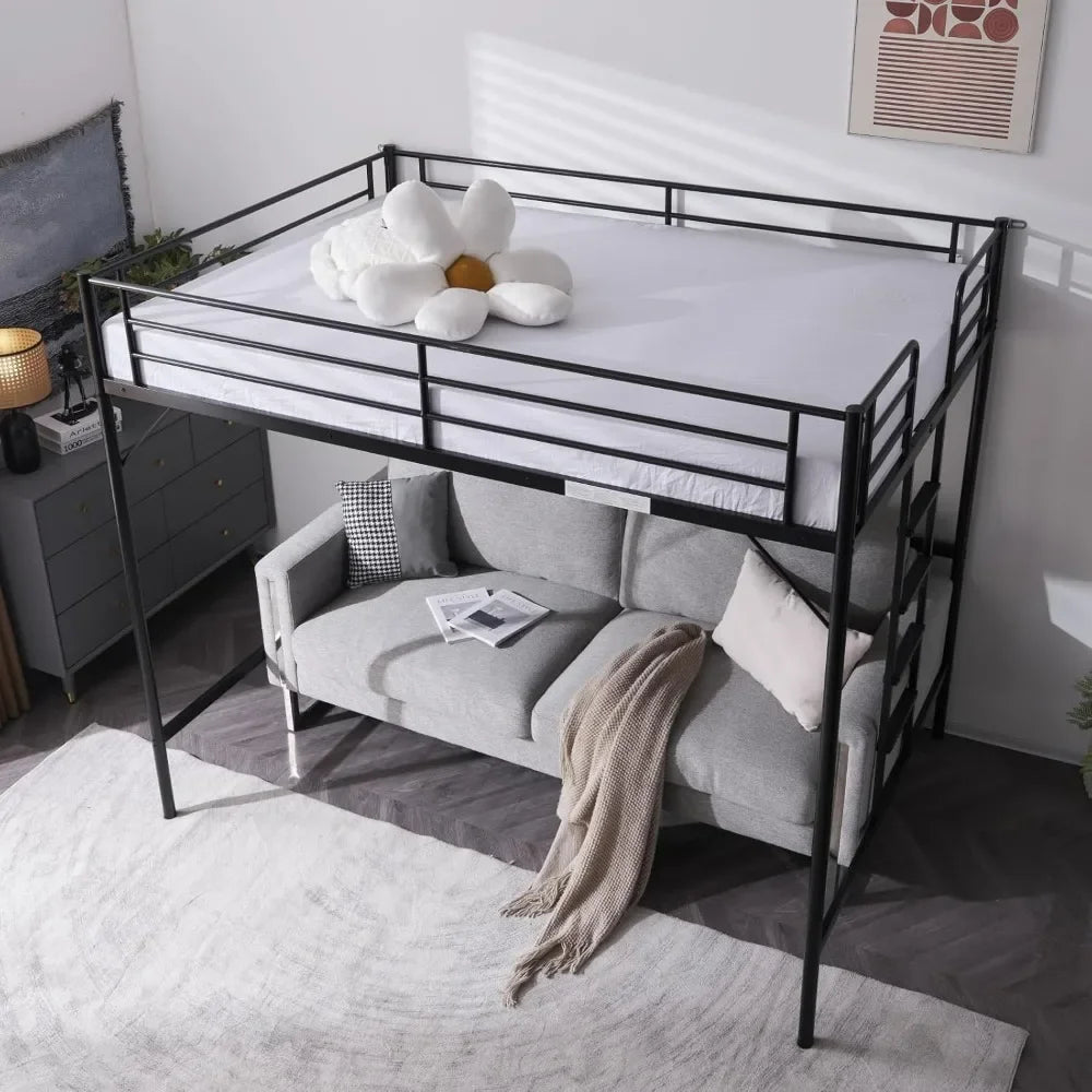 Loft Bed with Flat Rungs for Adults, Kids and Young Teens, No Box Spring Required,Heavy Duty Metal Slat Support