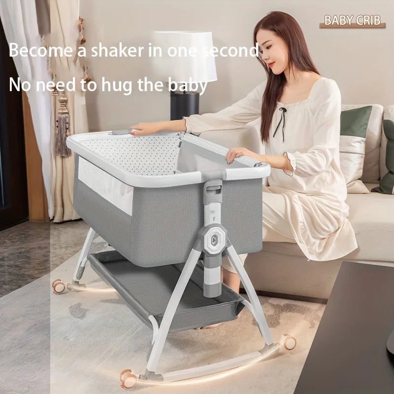 Multi Functional Baby Crib with Foldable Height Adjustment Splicing, Portable and Movable Bedside Swing, Cradle, Sleeping Bed