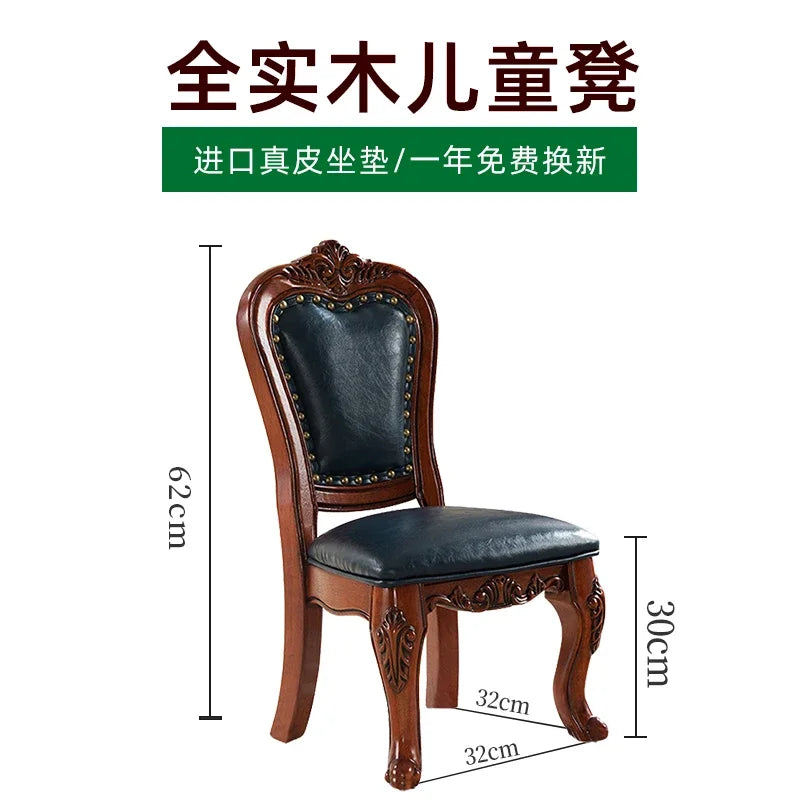 Solid Wood Small Chair Low Stool Children Backrest Leather Living Room Sofa Coffee Table Stool Dressing Household Home Furniture