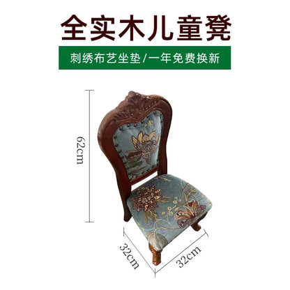 Solid Wood Small Chair Low Stool Children Backrest Leather Living Room Sofa Coffee Table Stool Dressing Household Home Furniture