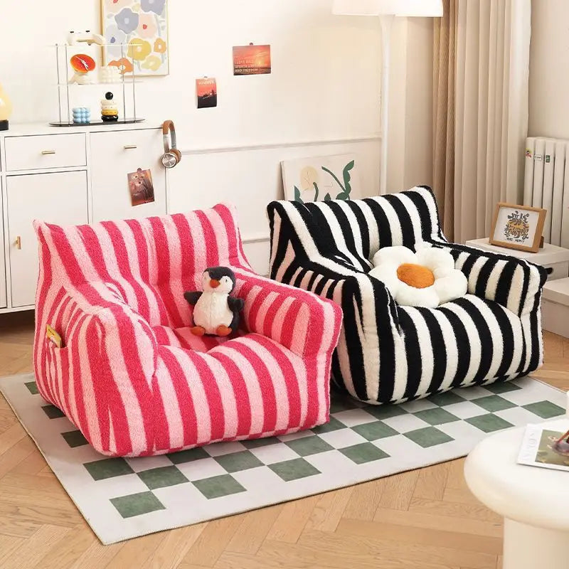 Lamb Plush Children's Sofa Reading Book Corner Samll Chair Baby Lazy Sofa Stool Sitting on The Ground Small Stripe Sofa Chair