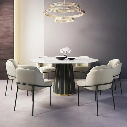 Round Dining Table Minimalist Circle Table Living Room Black Stone Marble Rural Style Dining Chair 6 People Restaurant Furniture