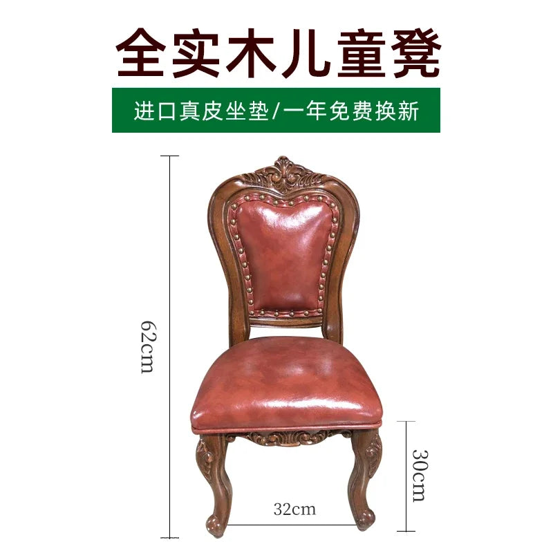 Solid Wood Small Chair Low Stool Children Backrest Leather Living Room Sofa Coffee Table Stool Dressing Household Home Furniture