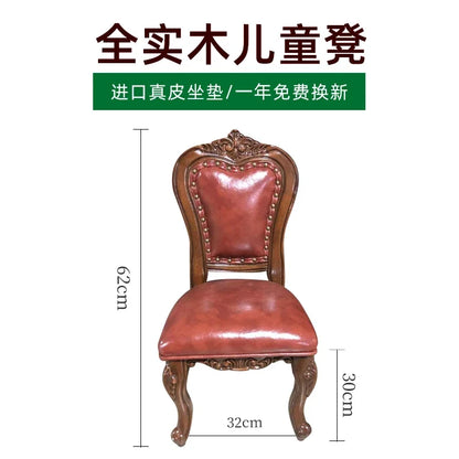 Solid Wood Small Chair Low Stool Children Backrest Leather Living Room Sofa Coffee Table Stool Dressing Household Home Furniture