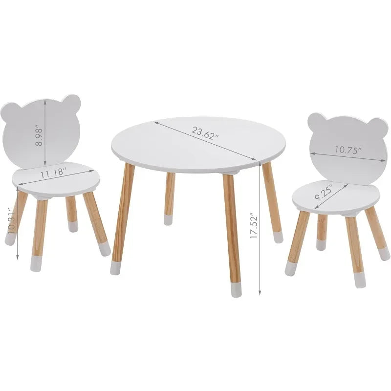 Kids Wood Table and Chair Set, Kids Play Table with 2 Chairs,3 Pieces Kids Round Table for Toddlers, Girls, Boys,White