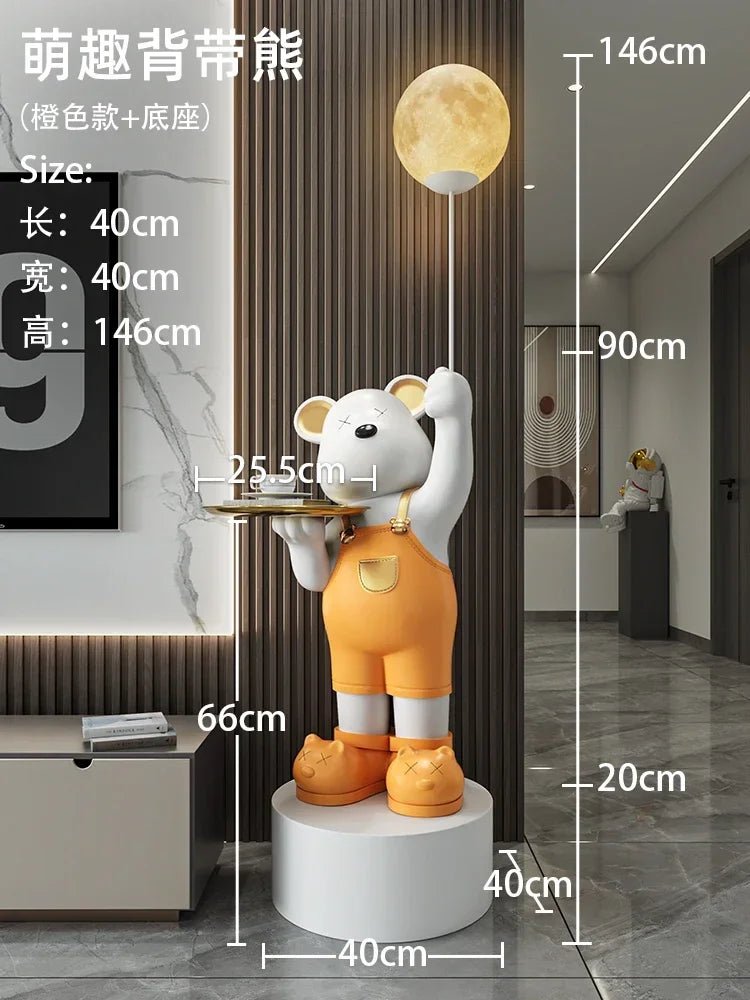 Large Moon Violent Bear Sculpture Ornaments, Bedroom TV Cabinet and Children's Room Creative Decorations, Home Luminous Gifts