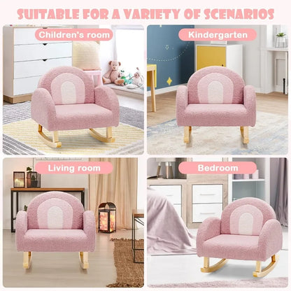 Mecedora para niños pequeños, sofá para niños, estructura de madera maciza, diseño antivuelco, sillón para guardería, jardín de infantes, preescolar, regalo (rosa)