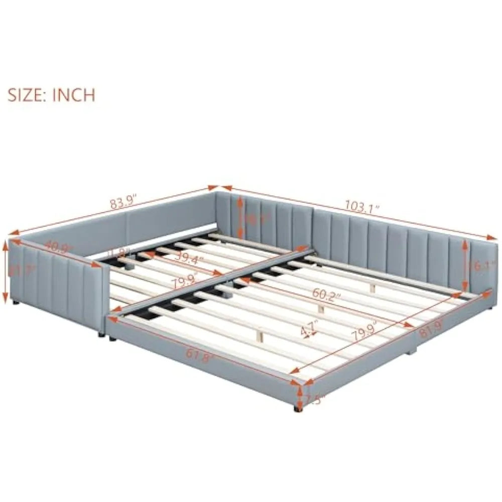 Lit mère et enfant rembourré avec lit plat Queen Size et lit de repos Twin XL