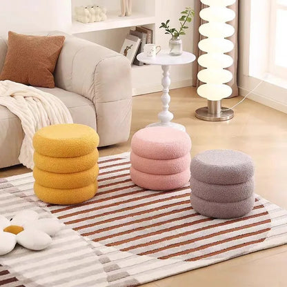 Living Room Household Small Round Stool Net Red Children Sofa Stool Lambskin Simple Sitting Stool Shoe Changing Chair Furniture