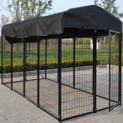 Perrera grande para perros de gran tamaño para exteriores con cubierta impermeable y anti-UV, corral para perros, cerca para mascotas, jaula de alambre de metal soldado