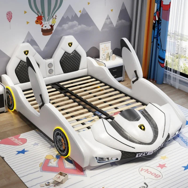 Casa de lujo moderna con estructura de cama para niños, cama doble tipo loft con espacio de almacenamiento, cama tamaño queen, juego de dormitorio para niños, muebles