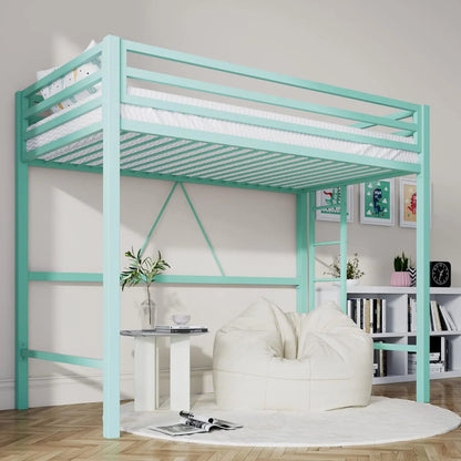 SHA CERLIN Junior Loft Bed Twin Size, Heavy Duty Twin Bed Frame with Full-Length Guardrail & Removable Stairs, Noise-Free