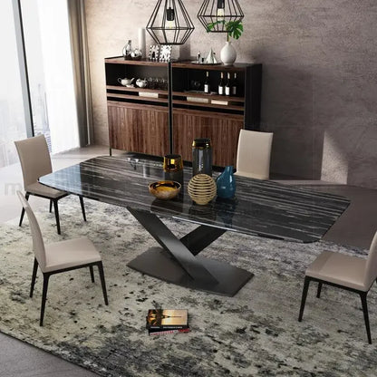 Mesa de comedor grande de mármol para apartamento, mesa de cocina rectangular de piedra, 4 sillas, muebles para el hogar, cocina, restaurante