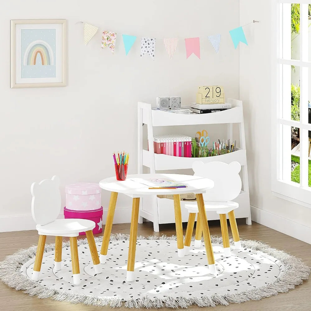 Ensemble table et chaises en bois pour enfants UTEX, table de jeu pour enfants avec 2 chaises, table ronde pour enfants 3 pièces pour tout-petits, filles, garçons, blanc