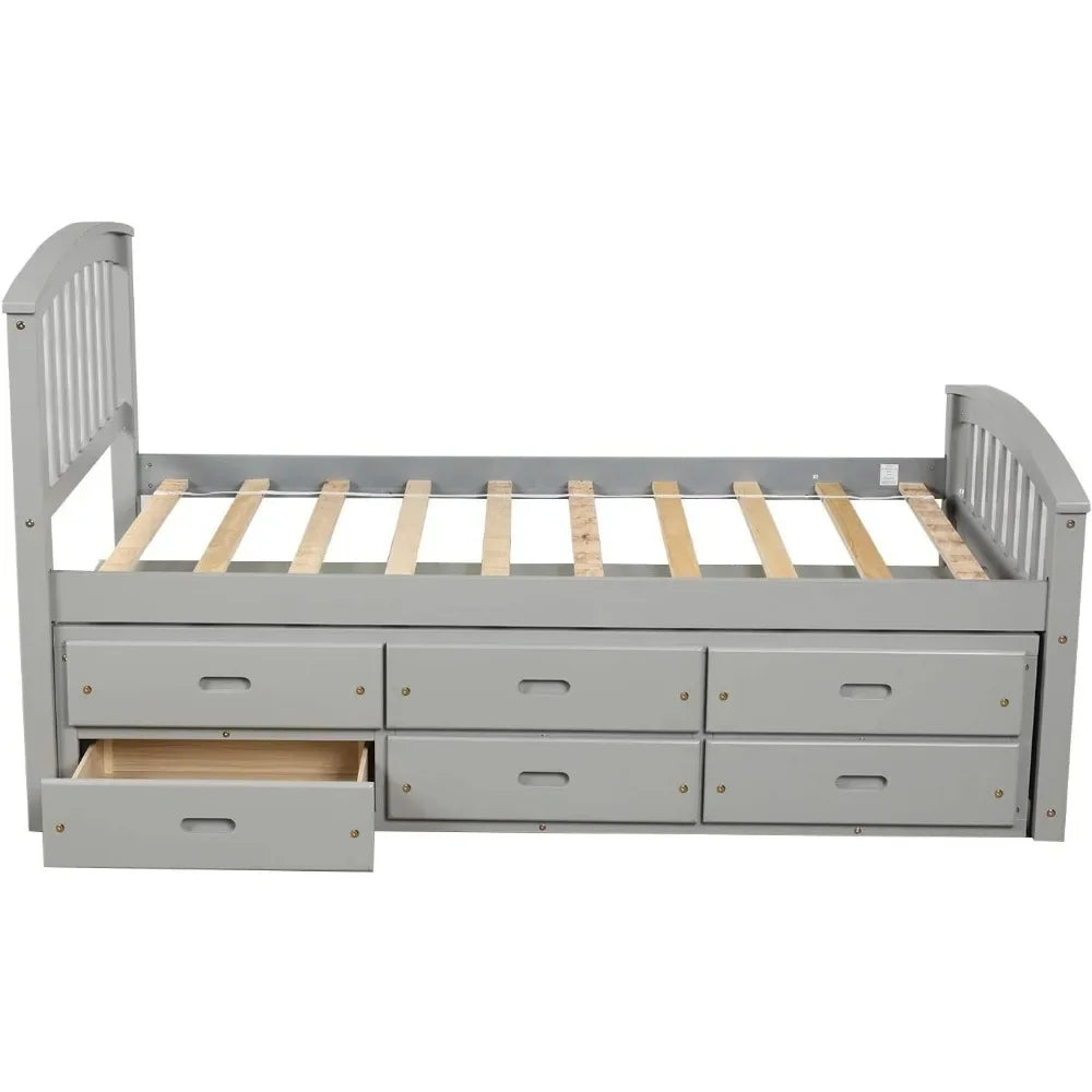 Twin Bed Frame with Storage Drawer Underneath,Captains Bed with Storage,Solid Wood Platform Bed with Headboard for Kids,Teen