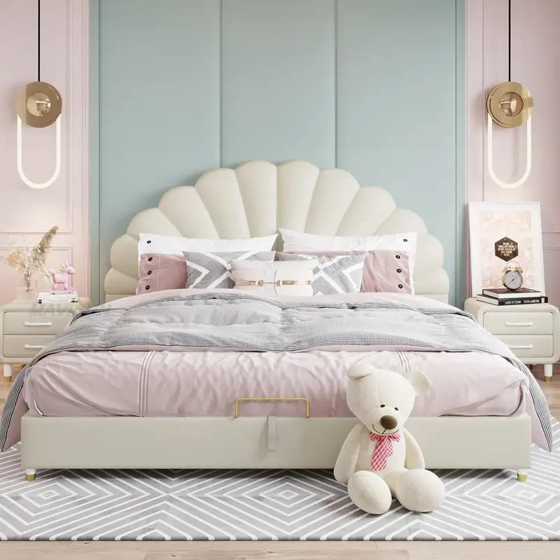 Cama infantil de madera maciza de color rosa de princesa grande para niñas de 2 a 14 años, juego de muebles para dormitorio infantil