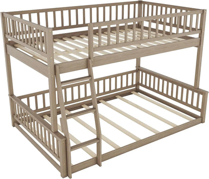 Lit superposé moderne Full XL sur Queen avec échelle et garde-corps, lit superposé en bois pour chambre d'enfants, adolescents et adultes, design amovible