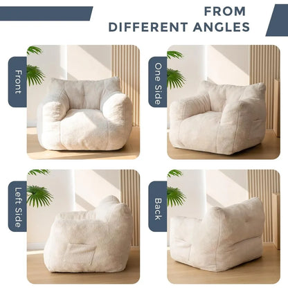 Sillón tipo puf Sherpa, sofá tipo puf con mechones de bouclé, sillón de salón para adultos y niños, sillón decorativo tipo sofá perezoso con bolsillo