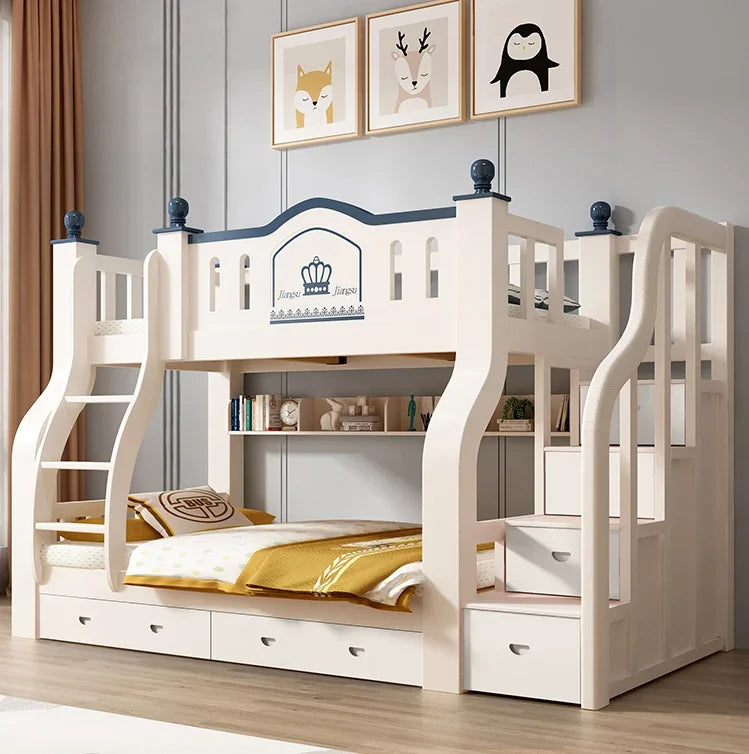 Cama alta y baja de madera maciza de dos pisos, litera superior e inferior multifuncional, cama para madres, cama para niños combinada