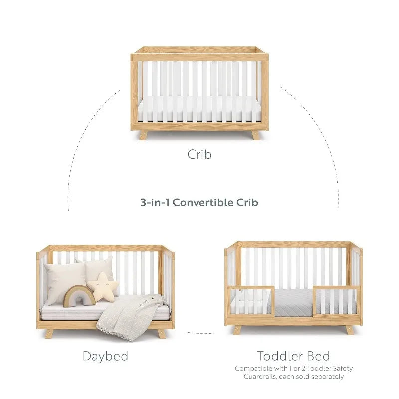 Cuna convertible Storkcraft Beckett (natural con listones blancos): se convierte de cuna para bebé en cama para niños pequeños y sofá cama