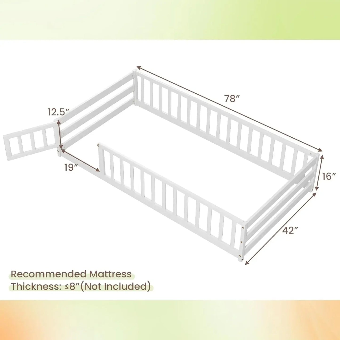 Cama de piso doble con puerta y valla, cama Montessori de madera para niños con barandillas de seguridad, estructura de cama de piso para niños, niños y niñas