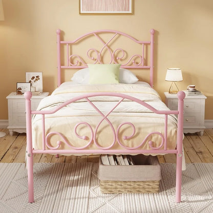 Weehom Twin Bed Frames, Modern Twin Size Metal Bed Frames for Kids Girls, No Box-Spring Needed Twin Platform Bed Frame