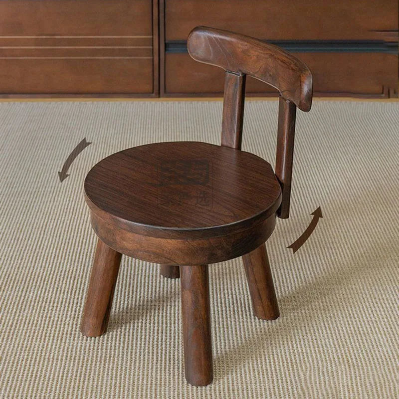 Tabourets bas de salon modernes pour chambre à coucher, dossier en bois massif, tabouret à chaussures rotatif, petites chaises pour enfants, repose-pieds vintage de luxe