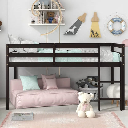 Loft Bed Frame with Ladder,Solid Wood Low Loft Twin Bed,Twin Size Bed,Loft Bed Twin for Boys Girls,No Box Spring Needed