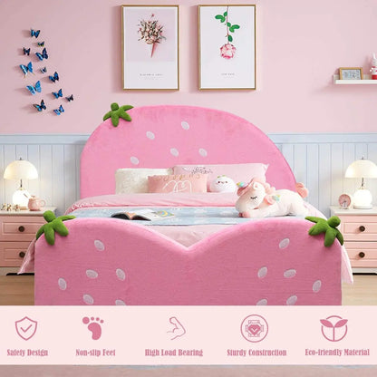 Marcos de cama dobles para niños, plataforma de cama doble tapizada en madera con soporte de listones, cabecero y pie de cama acolchados, no necesita somier