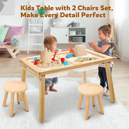 Sensory Table and Chair Set,3 in 1 Kids Table for Play Study Art Dining Toy Storage,for Toddler,Activity Table with Storage Bins