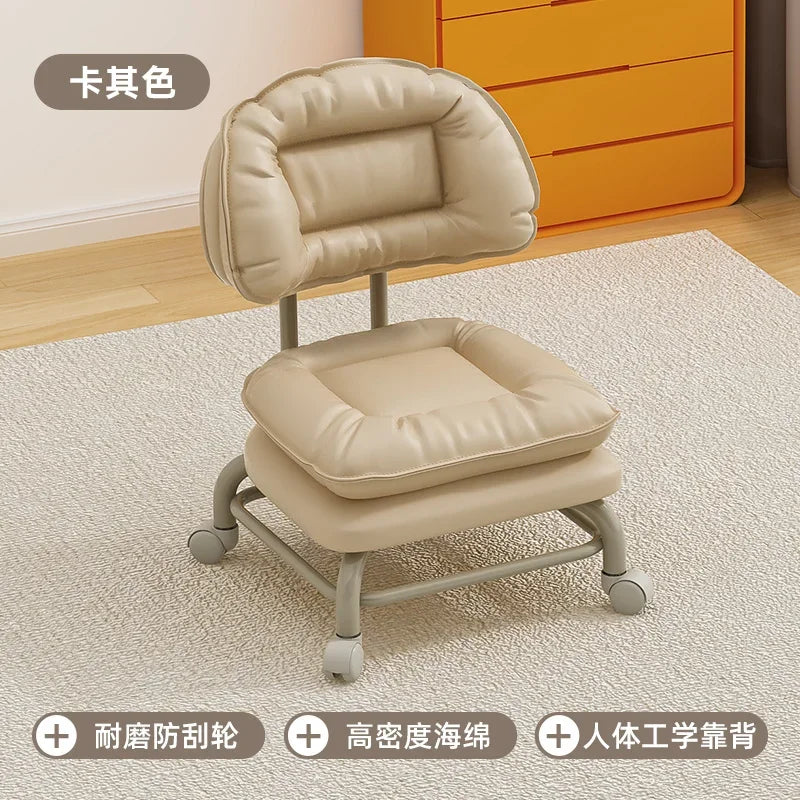 Small Stool with Universal Wheels for Home Use Children Walking with Wheels Backrest Chair 의자 식탁의자 Kitchen Living Room 가구