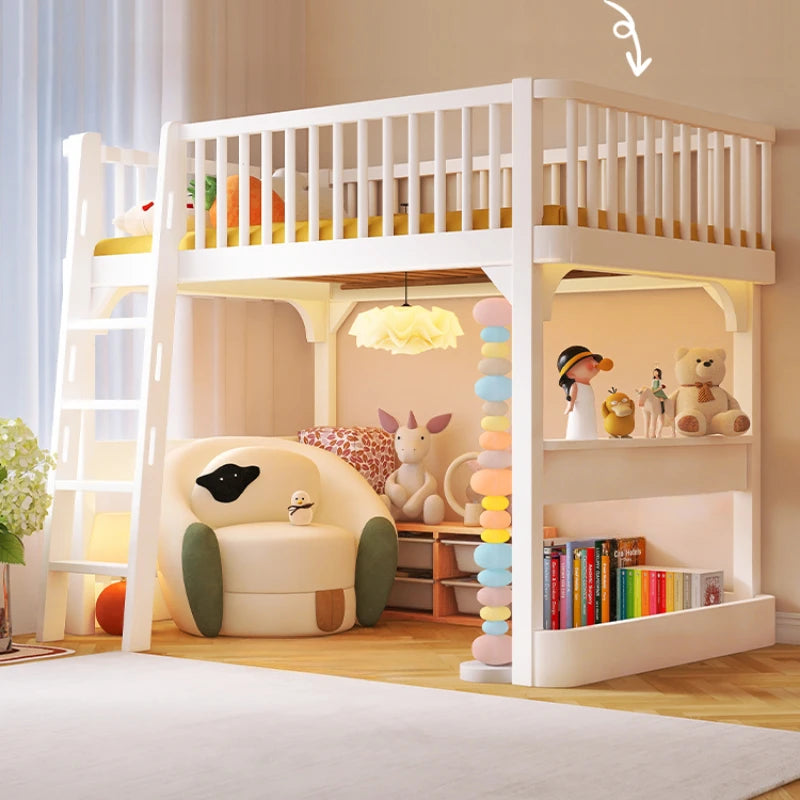 Cama King Size para niños, cama alta americana de madera blanca, moderna y cómoda, juego de dormitorio infantil, muebles Queen