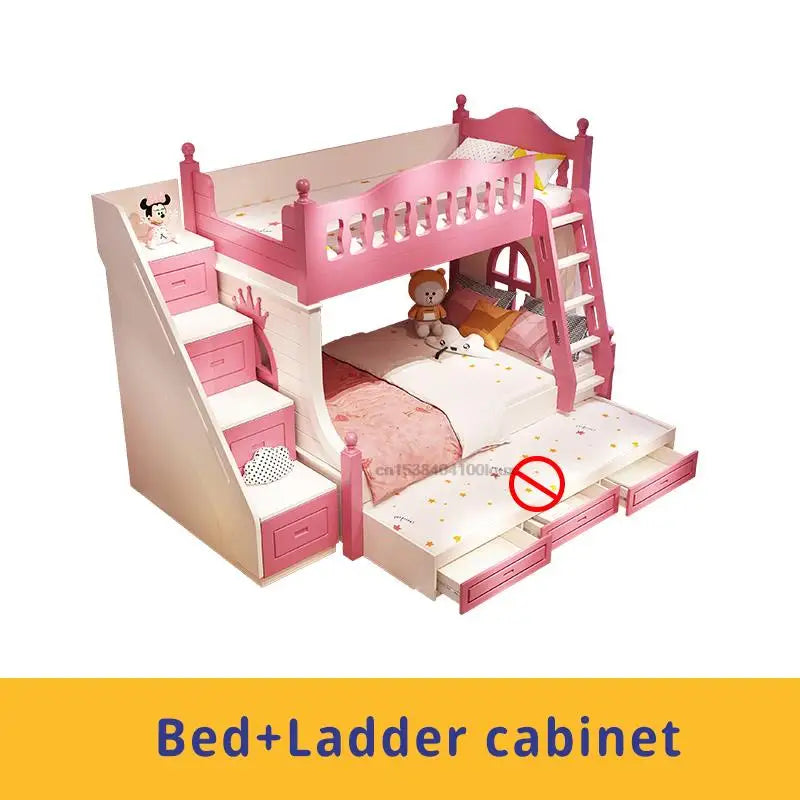 Loft Bed With Drawers Creative And Lovely Pink Two-Story Furniture For Girls From 5 To 8 Years Old Fashion Hot Sale Kids Beds